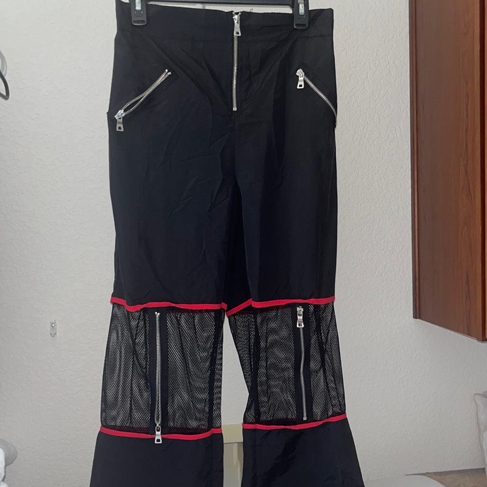 Black and Red Pants FishNet Cut Out W/ Zippers